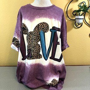 NEW ADULT UNISEX XLARGE TEE "Love Bunny" Bleached & Sublimated